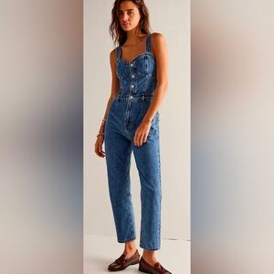 NWT Free People We The Free Kensington Jumpsuit In Blue Denim